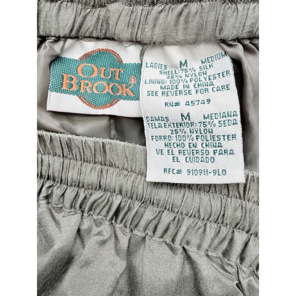 Vintage Silk Blend Pants Womens Size M Olive Green Relaxed Trousers Quiet Luxury - Picture 5 of 11